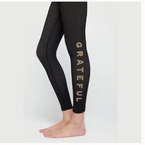 Spiritual Gangster Ribbed Black Leggings with Tan “GRATEFUL” Lettering